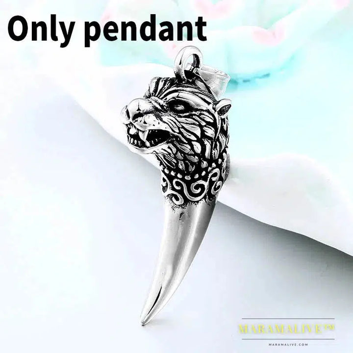 Viking Wolf Tooth Head Necklace Men's Pendant Vintage Wolf Domineering High Quality Jewelry