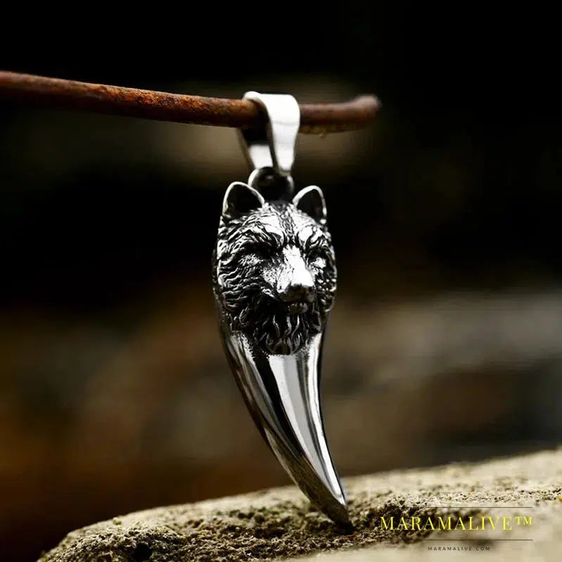 Viking Wolf Tooth Head Necklace Men's Pendant Vintage Wolf Domineering High Quality Jewelry