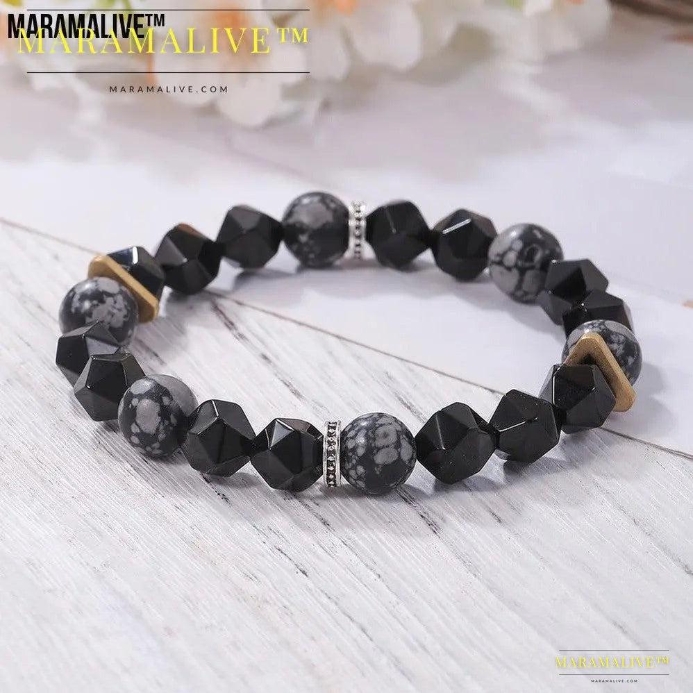 Vintage 10mm Volcanic Rock Beaded Braided Rope Bracelet Men