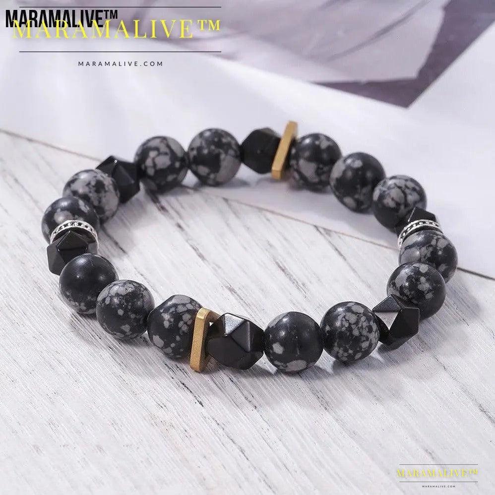 Vintage 10mm Volcanic Rock Beaded Braided Rope Bracelet Men