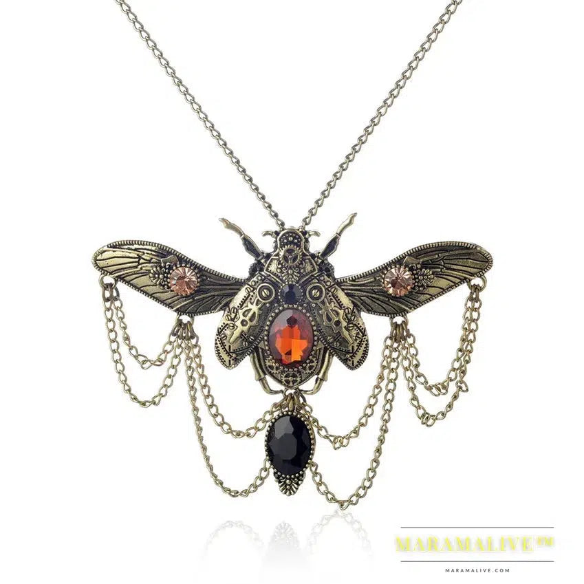 Vintage Beetle Pendant Steampunk Jewelry Necklace