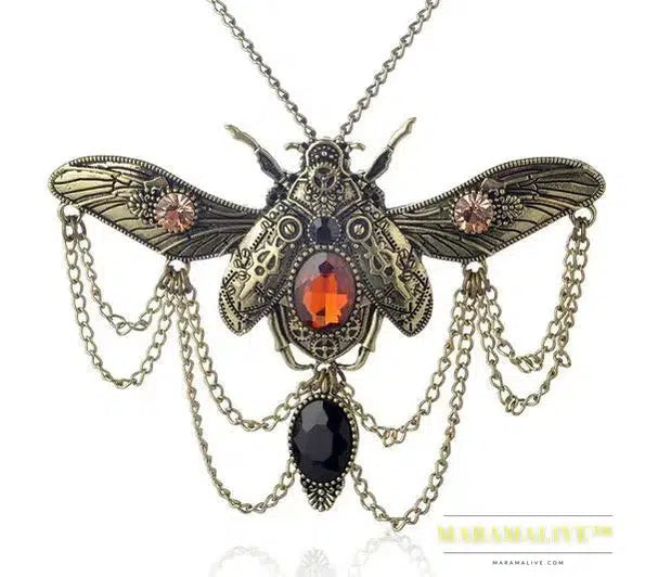 Vintage Beetle Pendant Steampunk Jewelry Necklace