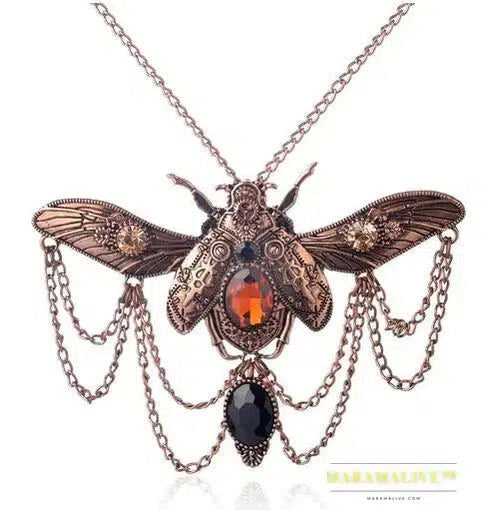 Vintage Beetle Pendant Steampunk Jewelry Necklace