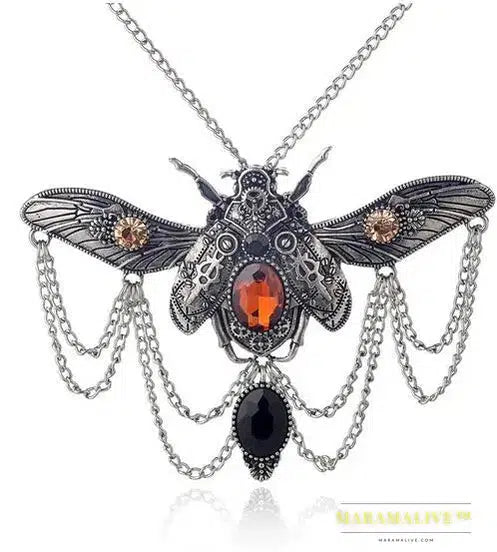 Vintage Beetle Pendant Steampunk Jewelry Necklace