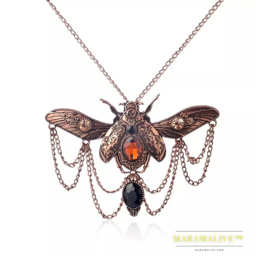 Vintage Beetle Pendant Steampunk Jewelry Necklace