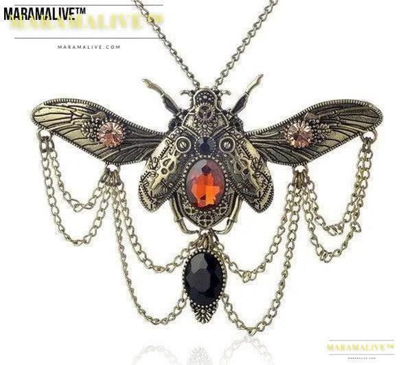 Vintage Beetle Pendant Steampunk Necklace