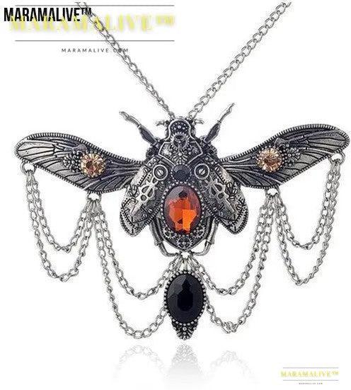 Vintage Beetle Pendant Steampunk Necklace