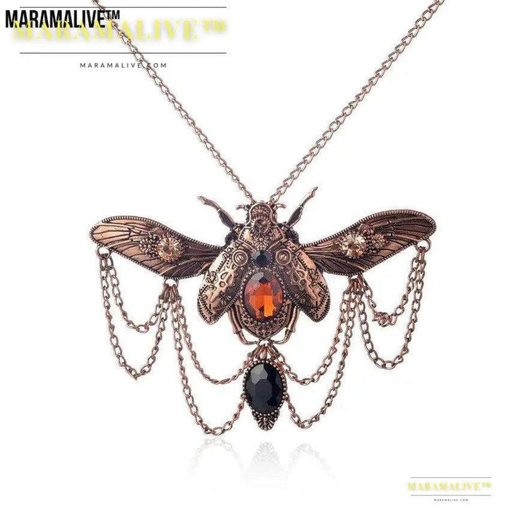 Vintage Beetle Pendant Steampunk Necklace