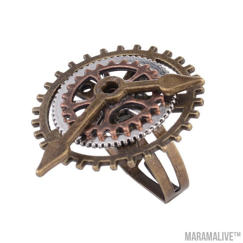 Vintage Design Clock Hand Gears Steampunk Ring