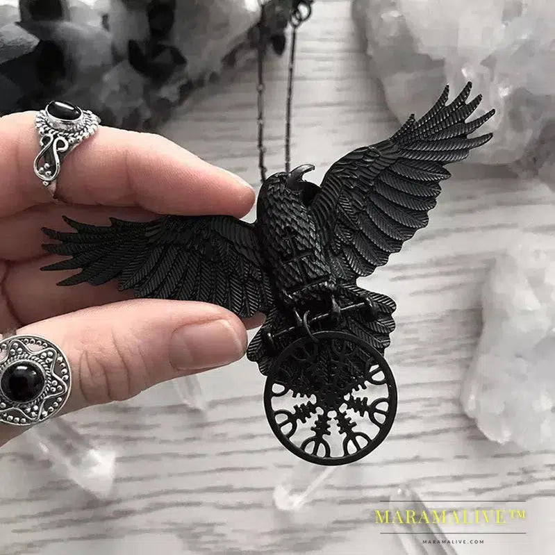 Vintage Goth Black Crow Pendant Necklace For Women 2022 Dark Viking MysticSymbol Retro Hippie Unisex Necklace collar hombre y2k