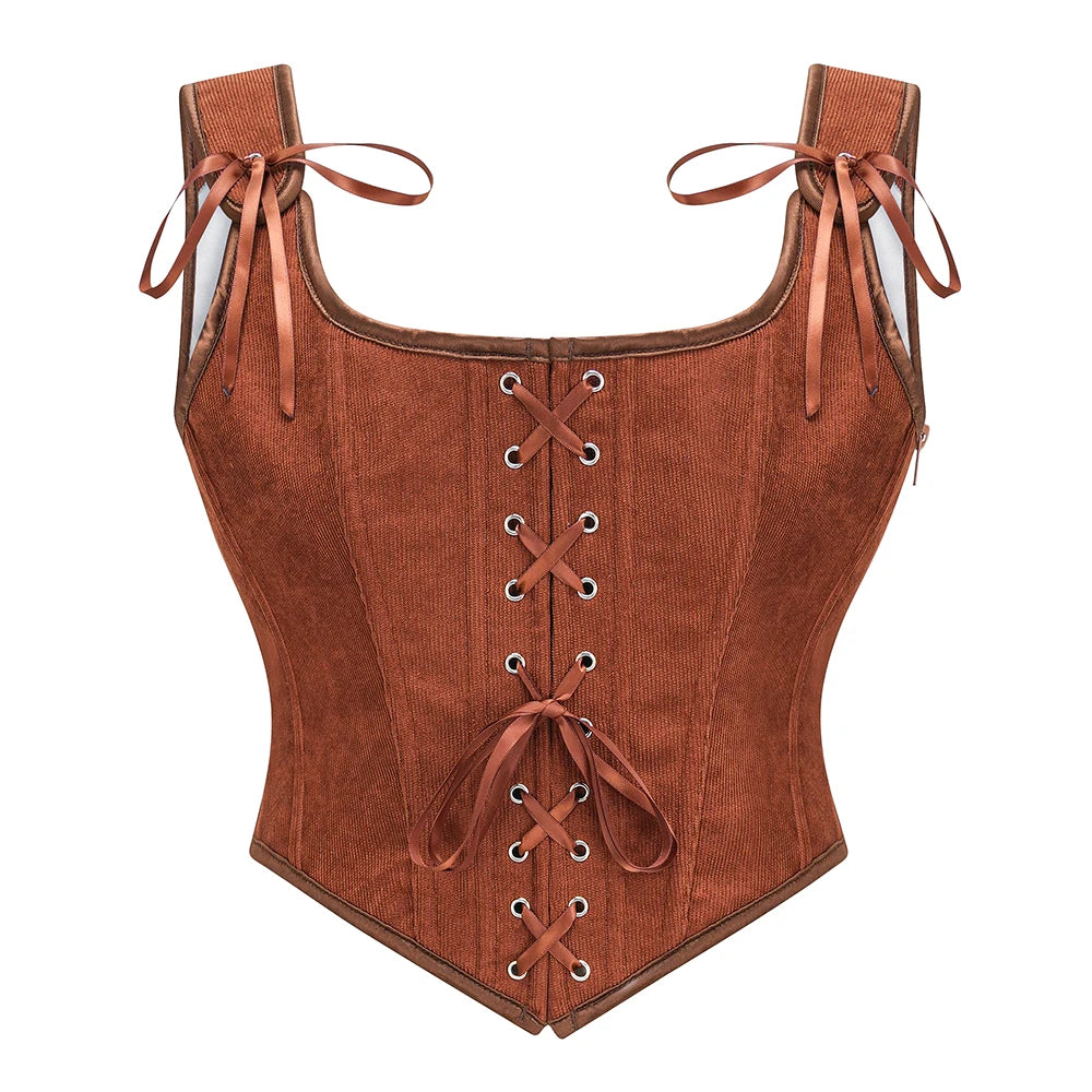 Vintage Gothic Front Lace-Up Zippered Women's Corset Tank Top: A Steampunk Body Shaper Slimming Vest