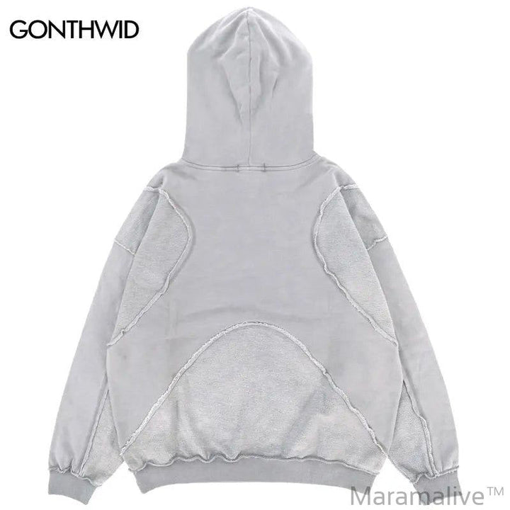 Vintage Hoodie Streetwear Hip Hop Embroidery Letter Washed Pullover Punk Goth Cotton Hooded Sweatshirt 2023 Men Fashion