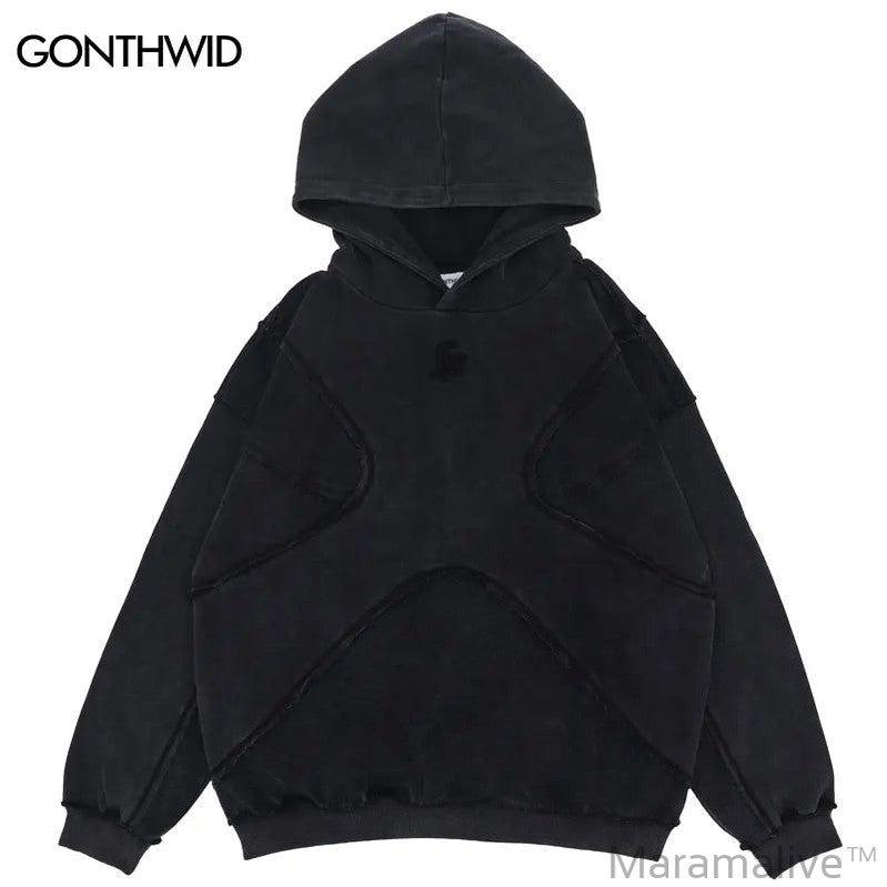 Vintage Hoodie Streetwear Hip Hop Embroidery Letter Washed Pullover Punk Goth Cotton Hooded Sweatshirt 2023 Men Fashion