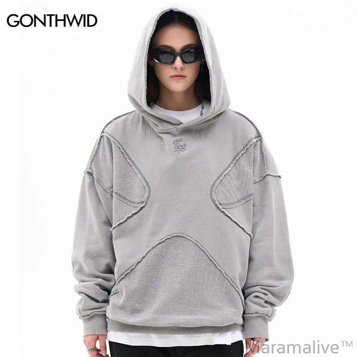 Vintage Hoodie Streetwear Hip Hop Embroidery Letter Washed Pullover Punk Goth Cotton Hooded Sweatshirt 2023 Men Fashion