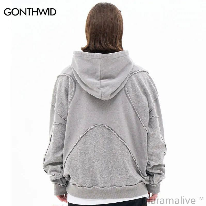 Vintage Hoodie Streetwear Hip Hop Embroidery Letter Washed Pullover Punk Goth Cotton Hooded Sweatshirt 2023 Men Fashion