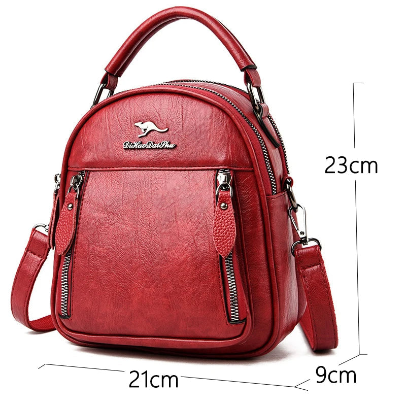 Vintage Kangaroo Multifunction Mini Leather Travel Backpack for Women