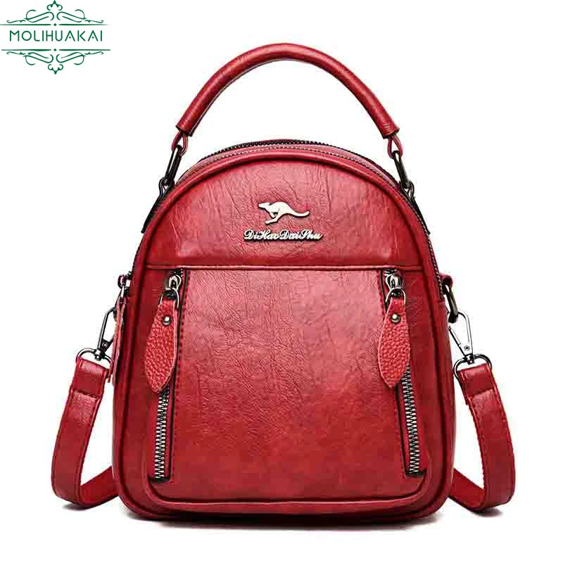 Vintage Kangaroo Multifunction Mini Leather Travel Backpack for Women