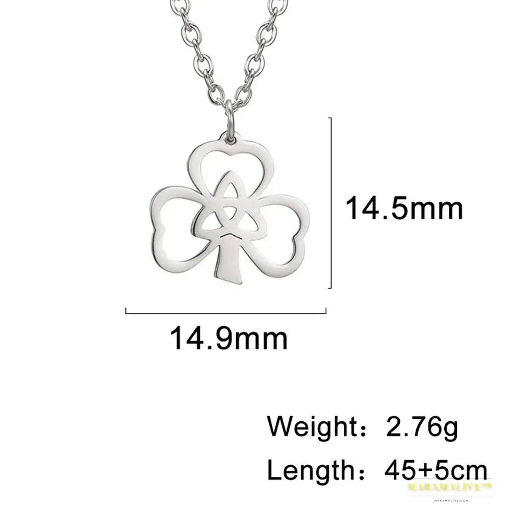 Vintage Maramalive™ Shamrock Lucky Necklace, three-leaf heart, Trinity Knot Irish St Patrick Symbol - Stainless Steel Religious Amulet