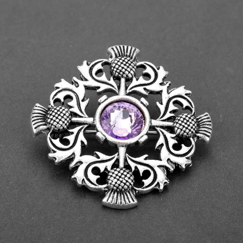 Vintage Outlander Thistle Brooch Pin - Gothic Scotland National Flower Badge for Unisex Attire