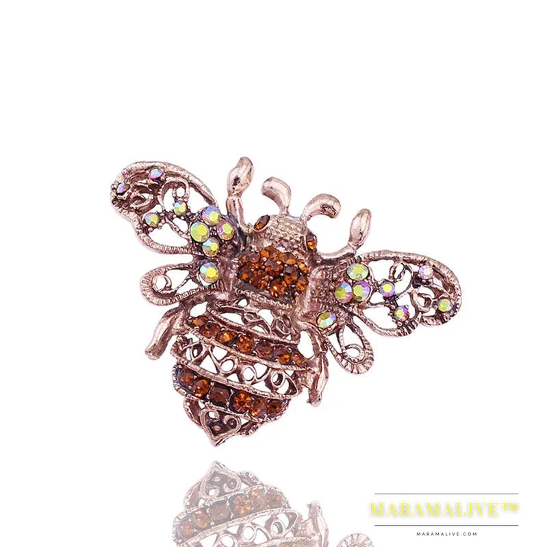 Vintage Red Bronze Plated Bee Brooch Rhinestone Crystal Pins With Yellow AB Color Stones Hot Sale Jewelry