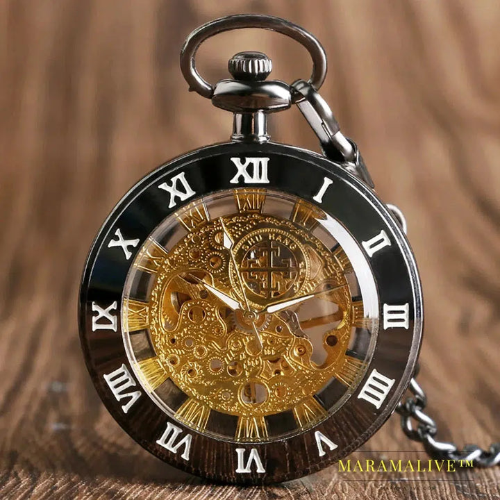 Vintage Watch Necklace Steampunk Skeleton Mechanical Fob Pocket Watch Clock Pendant Hand-winding Men Women Chain Gift