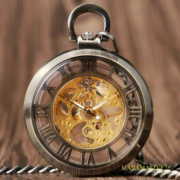 Vintage Watch Necklace Steampunk Skeleton Mechanical Fob Pocket Watch Clock Pendant Hand-winding Men Women Chain Gift