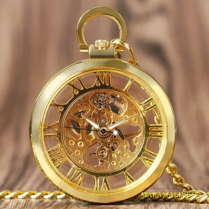 Vintage Watch Necklace Steampunk Skeleton Mechanical Fob Pocket Watch Clock Pendant Hand-winding Men Women Chain Gift