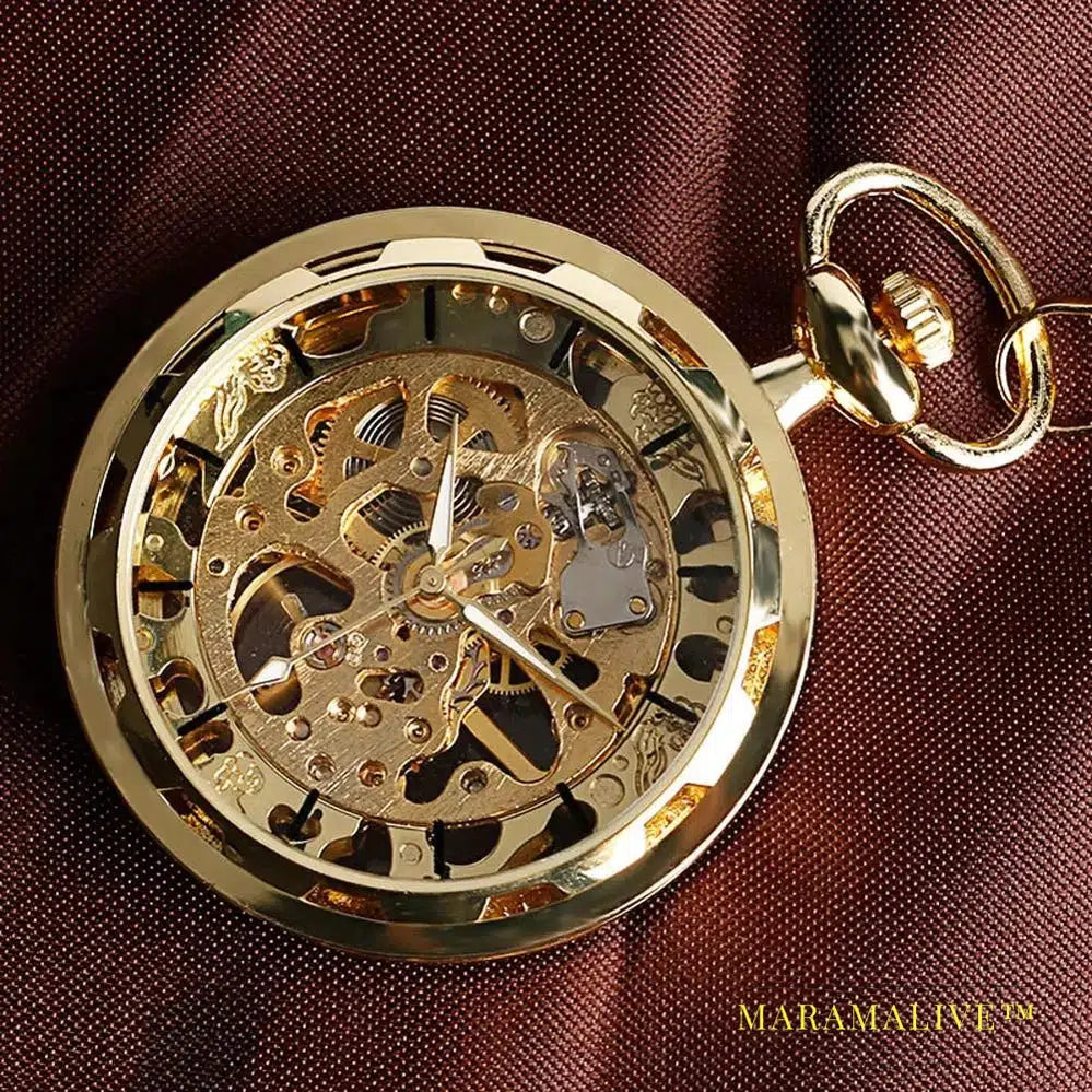 Vintage Watch Necklace Steampunk Skeleton Mechanical Fob Pocket Watch Clock Pendant Hand-winding Men Women Chain Gift