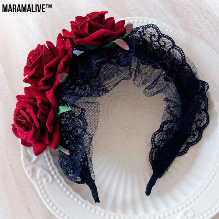 Wanchristmas Court Black Lace Gothic Lolita Witch Maid Cute Mother Wide Headband