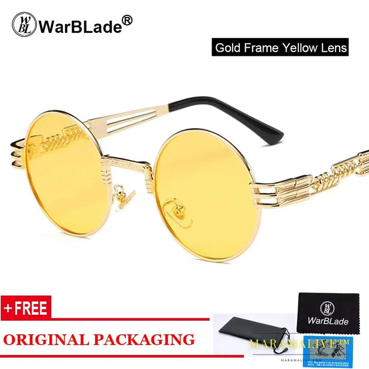 WarBLade Vintage Round Steampunk Sunglasses Women Men Steam Punk Gold Eyewear Hip Hop Shades Teashades Transparent Clear Glasses