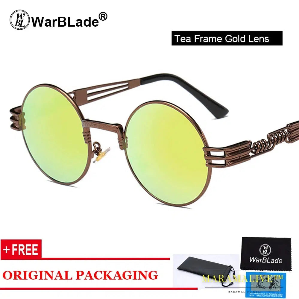 WarBLade Vintage Round Steampunk Sunglasses Women Men Steam Punk Gold Eyewear Hip Hop Shades Teashades Transparent Clear Glasses