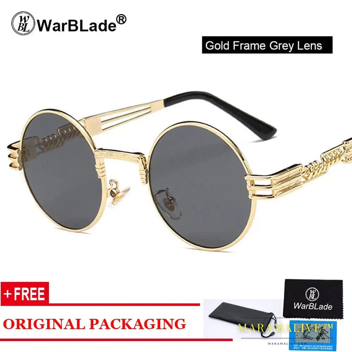 WarBLade Vintage Round Steampunk Sunglasses Women Men Steam Punk Gold Eyewear Hip Hop Shades Teashades Transparent Clear Glasses