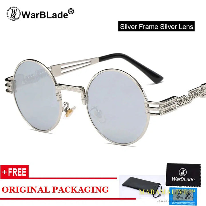 WarBLade Vintage Round Steampunk Sunglasses Women Men Steam Punk Gold Eyewear Hip Hop Shades Teashades Transparent Clear Glasses