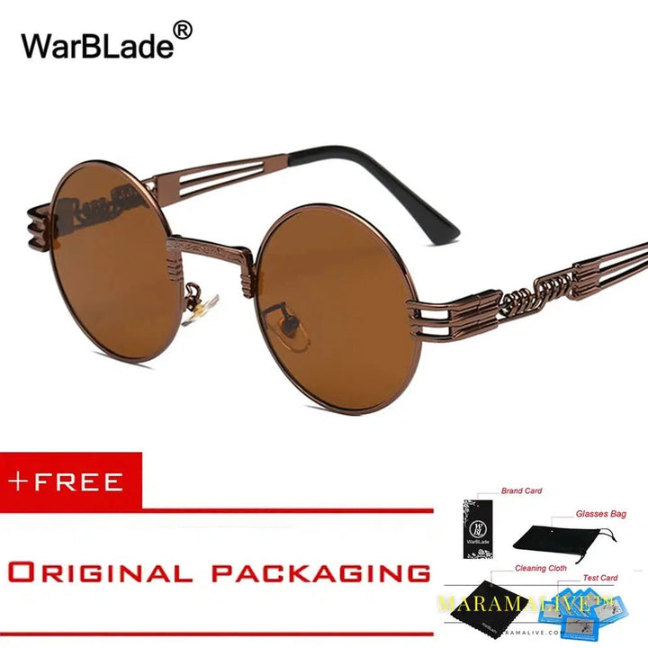 WarBLade Vintage Round Steampunk Sunglasses Women Men Steam Punk Gold Eyewear Hip Hop Shades Teashades Transparent Clear Glasses