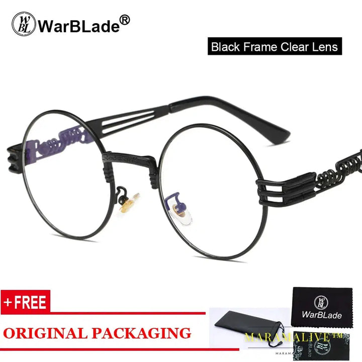 WarBLade Vintage Round Steampunk Sunglasses Women Men Steam Punk Gold Eyewear Hip Hop Shades Teashades Transparent Clear Glasses