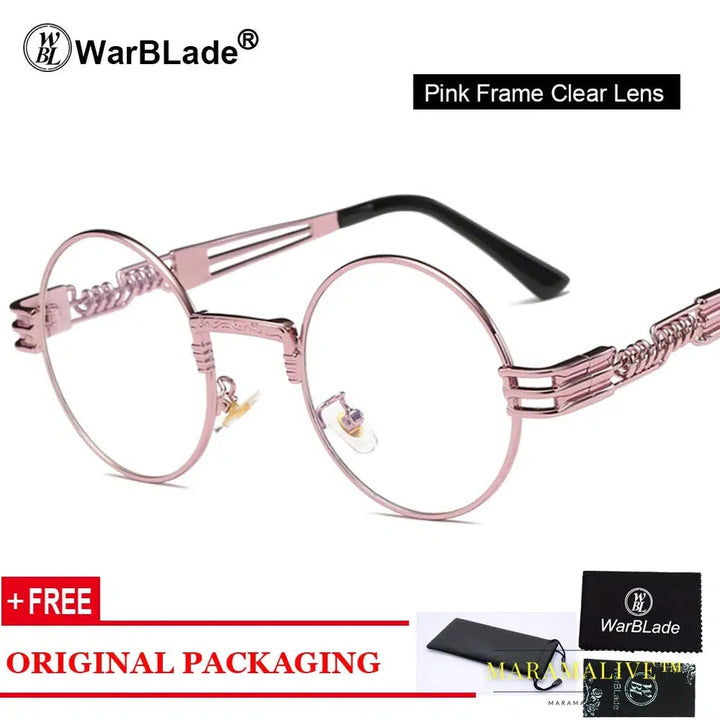 WarBLade Vintage Round Steampunk Sunglasses Women Men Steam Punk Gold Eyewear Hip Hop Shades Teashades Transparent Clear Glasses