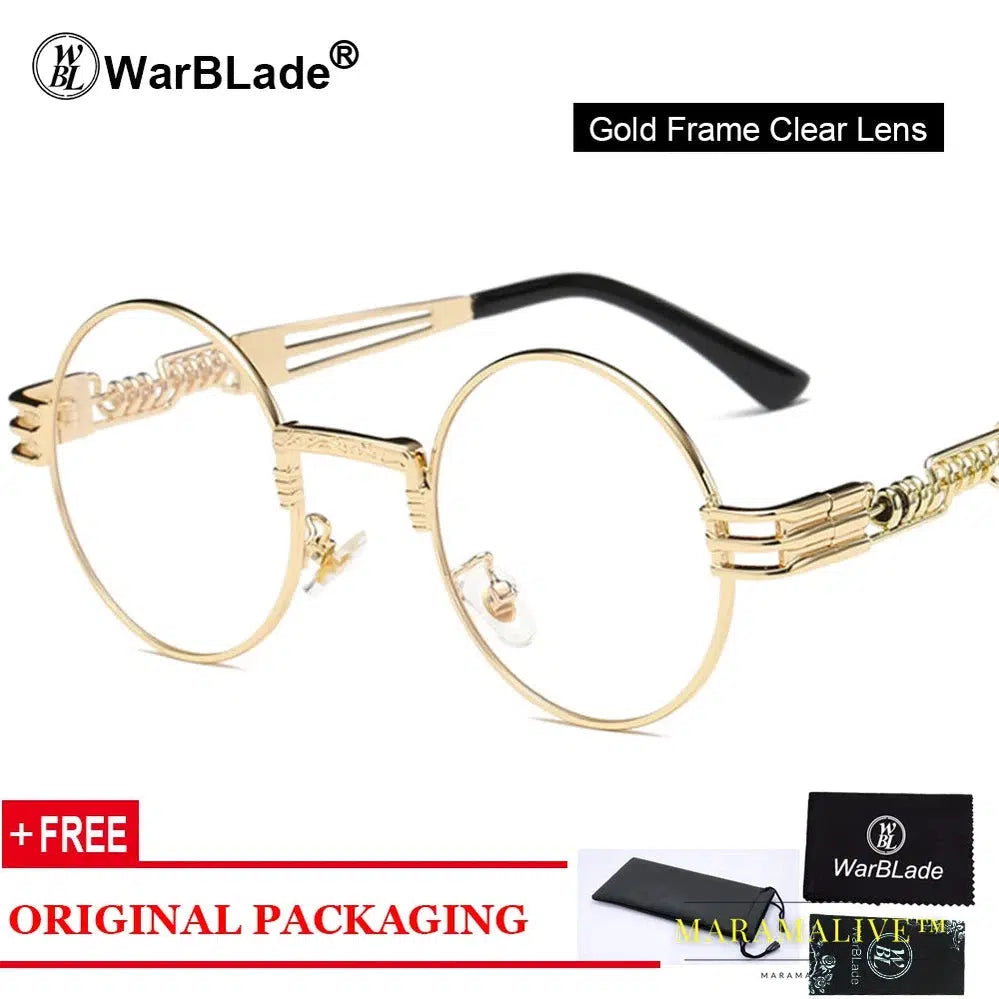 WarBLade Vintage Round Steampunk Sunglasses Women Men Steam Punk Gold Eyewear Hip Hop Shades Teashades Transparent Clear Glasses