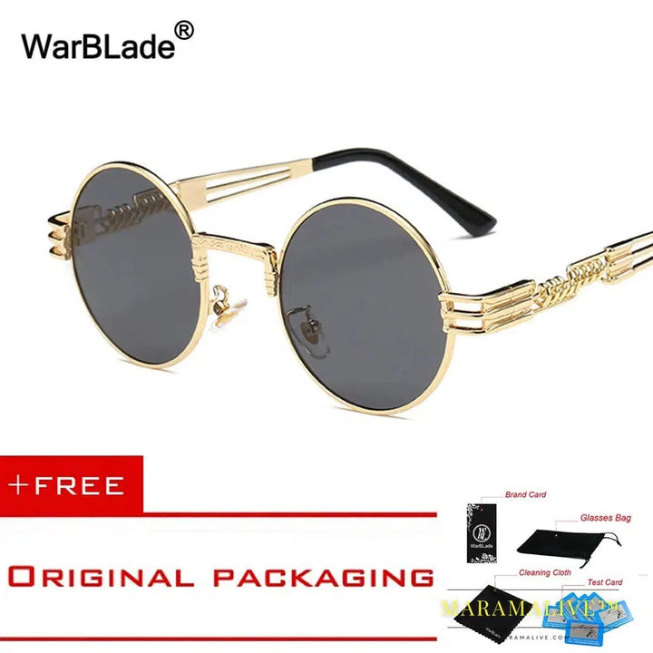 WarBLade Vintage Round Steampunk Sunglasses Women Men Steam Punk Gold Eyewear Hip Hop Shades Teashades Transparent Clear Glasses