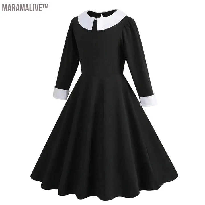 Wednesday Cosplay Black Dresses Addams Halloween Kids Dressup