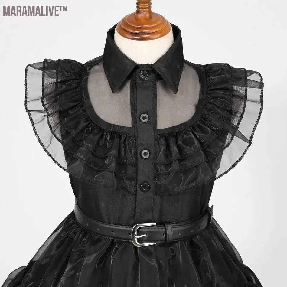 Wednesday Cosplay Black Dresses Addams Halloween Kids Dressup