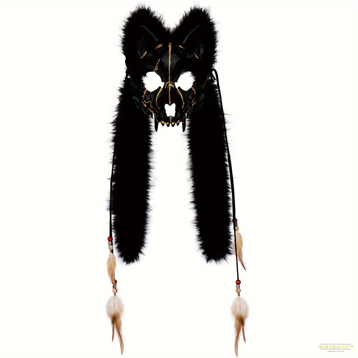 Wendigo & Viking Wolf Masquerade Mask with Faux Fur Feathers - Perfect for Halloween, Carnivals, and Cosplay Parties