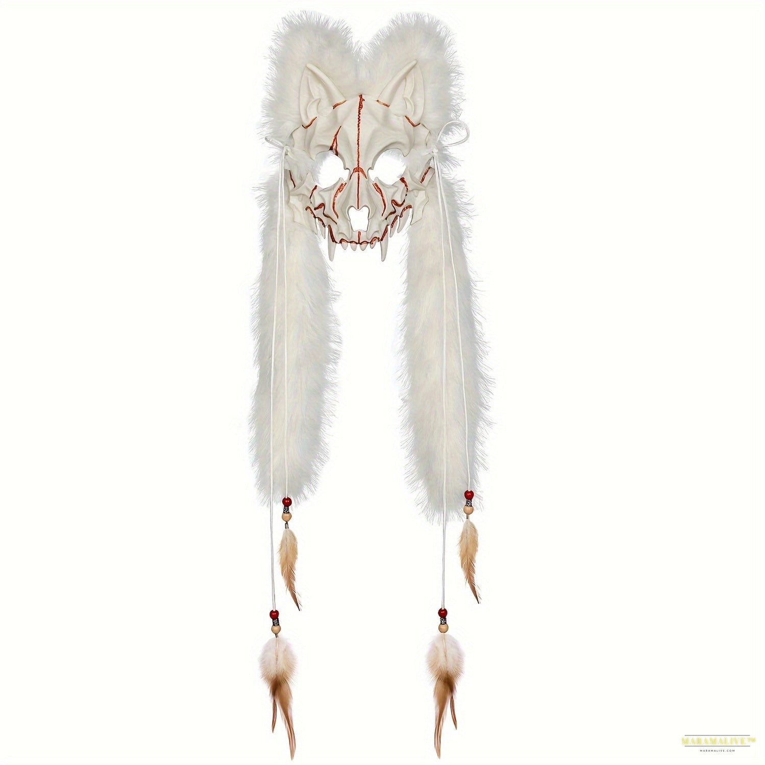 Wendigo & Viking Wolf Masquerade Mask with Faux Fur Feathers - Perfect for Halloween, Carnivals, and Cosplay Parties