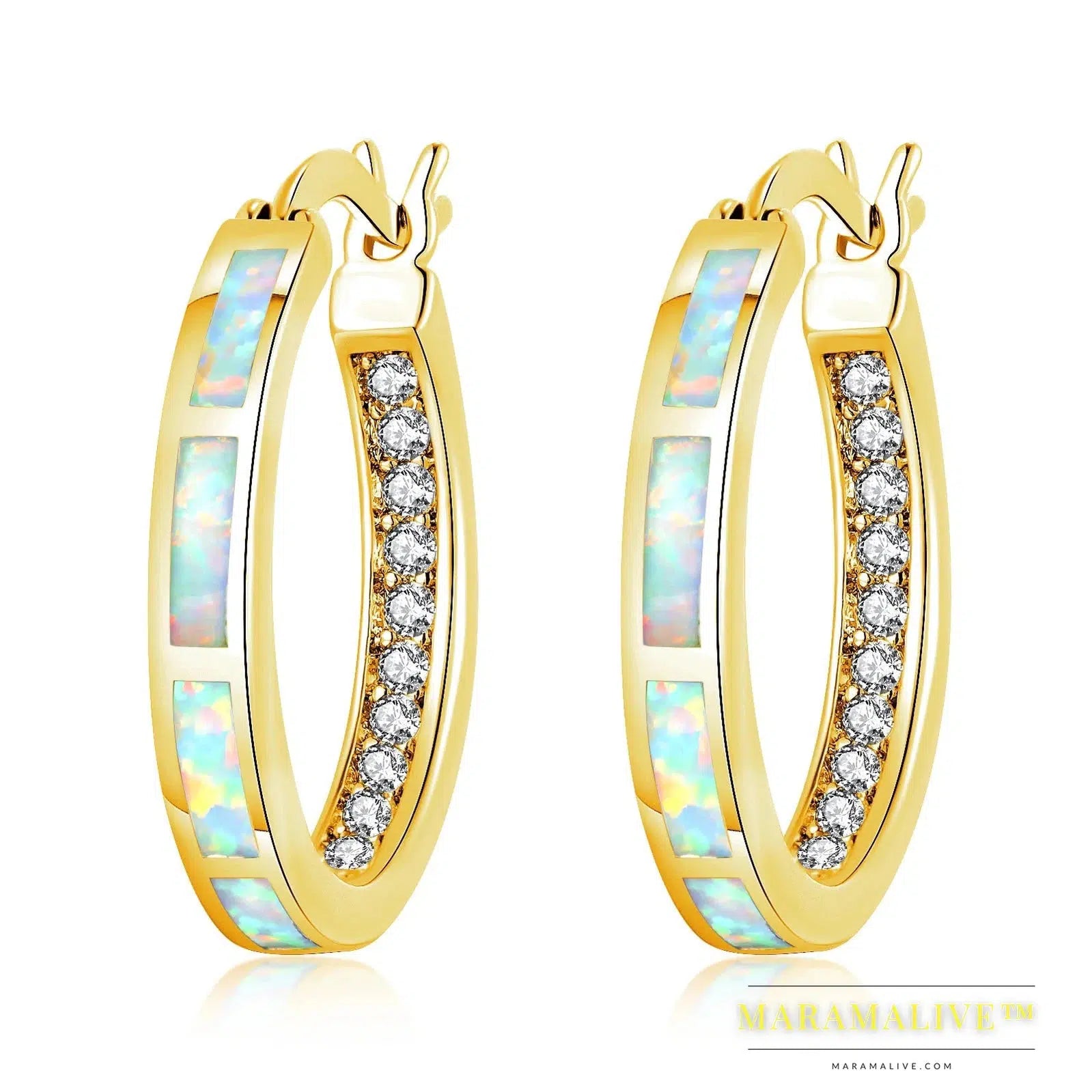 White Fire Opal Hoop Earrings With Stone Silver Plated Small Round Circle Chic Summer Punk Jewelry Best Gifts for Woman