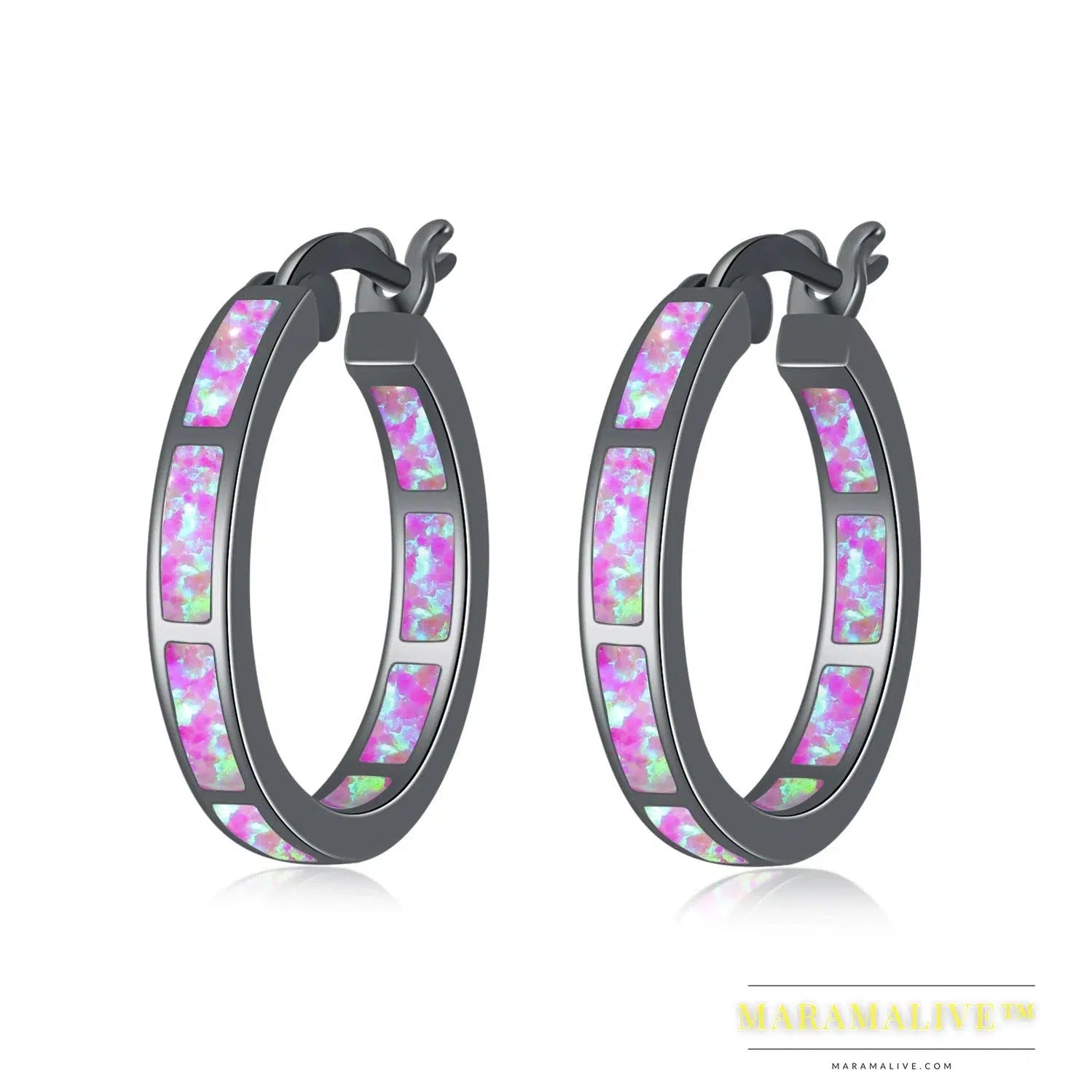 White Fire Opal Hoop Earrings With Stone Silver Plated Small Round Circle Chic Summer Punk Jewelry Best Gifts for Woman