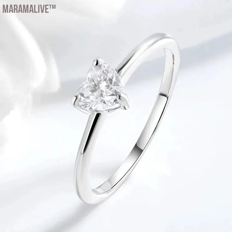 White Gold 0.5ct 5mm Heart Cut Moissanite Ring for Women S925 Solid Silver Lab Diamond Wedding Band Luxury Jewelry GRA