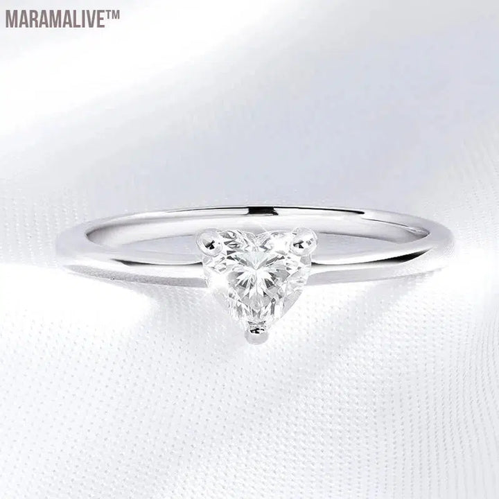 White Gold 0.5ct 5mm Heart Cut Moissanite Ring for Women S925 Solid Silver Lab Diamond Wedding Band Luxury Jewelry GRA