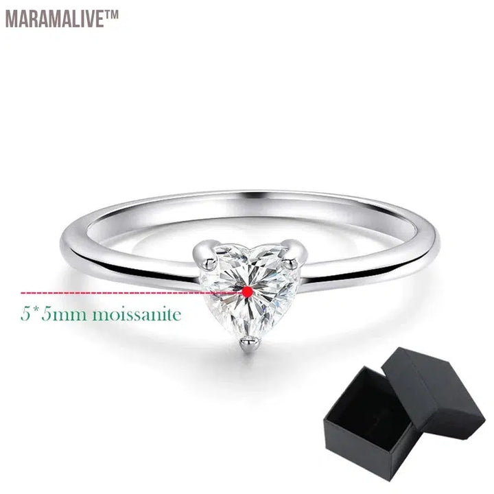 White Gold 0.5ct 5mm Heart Cut Moissanite Ring for Women S925 Solid Silver Lab Diamond Wedding Band Luxury Jewelry GRA