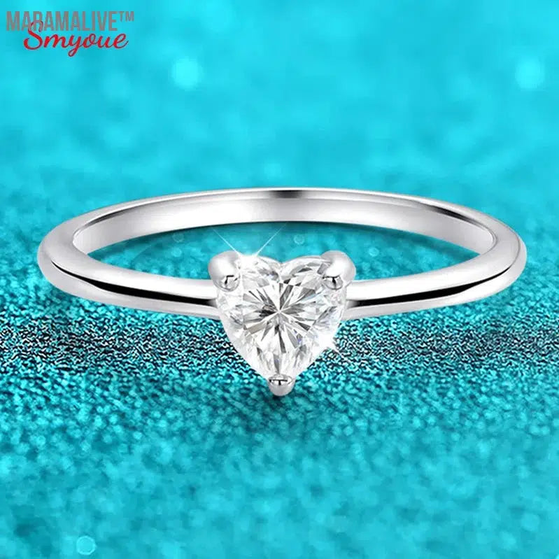 White Gold 0.5ct 5mm Heart Cut Moissanite Ring for Women S925 Solid Silver Lab Diamond Wedding Band Luxury Jewelry GRA