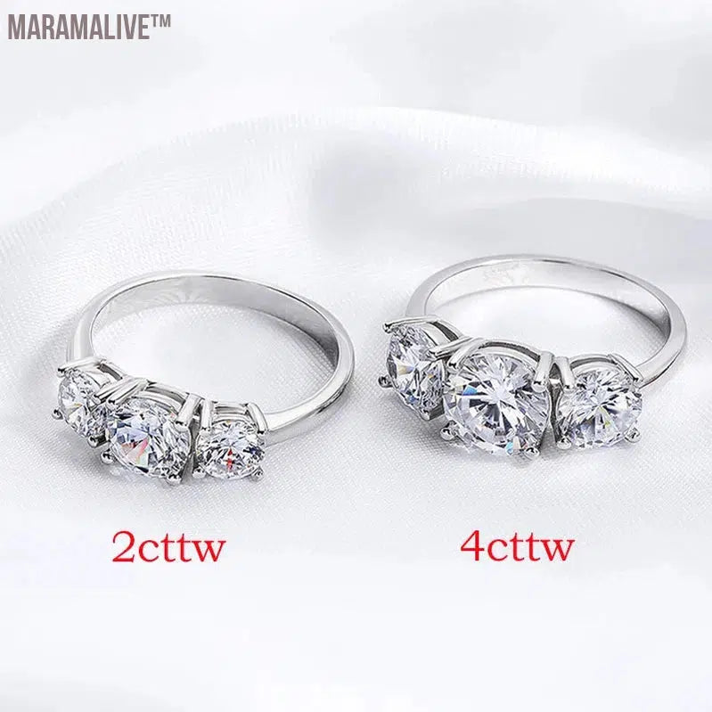 White Gold 4/2CT Moissanite Ring for Women Sparkling Lab Grown Diamond Wedding Band S925 Solid Silver Jewelry