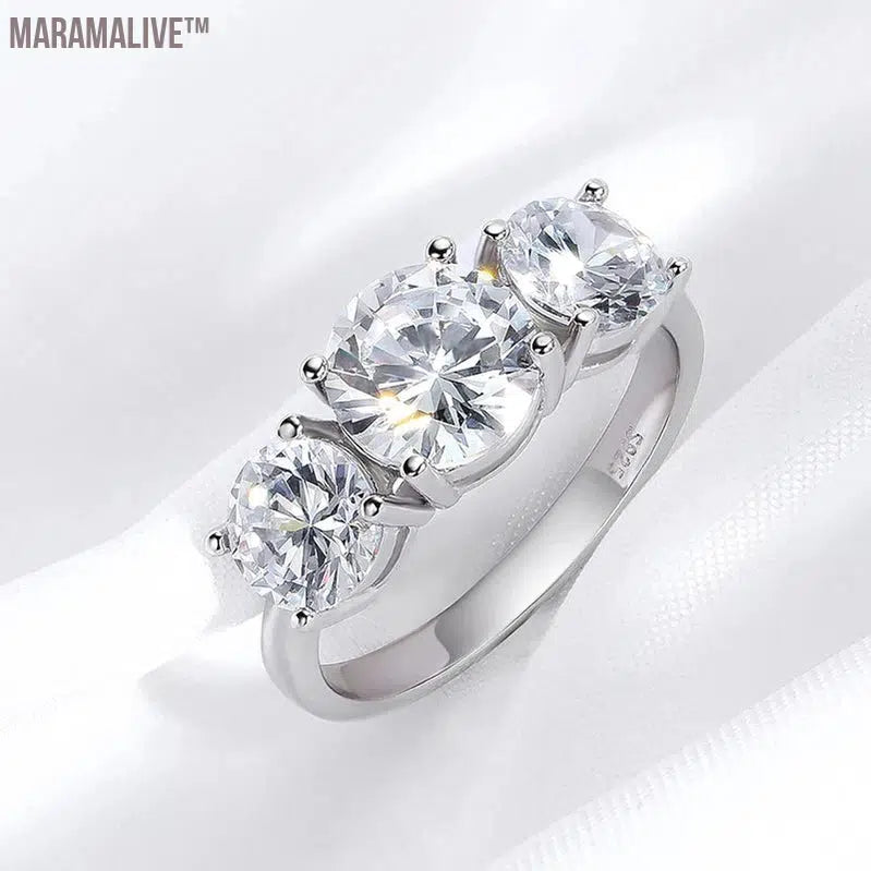 White Gold 4/2CT Moissanite Ring for Women Sparkling Lab Grown Diamond Wedding Band S925 Solid Silver Jewelry